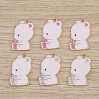 10pcs cartoon enamel bear charms for jewelry making animal dog cat rabbit bear charms pendants for diy necklaces earrings gifts