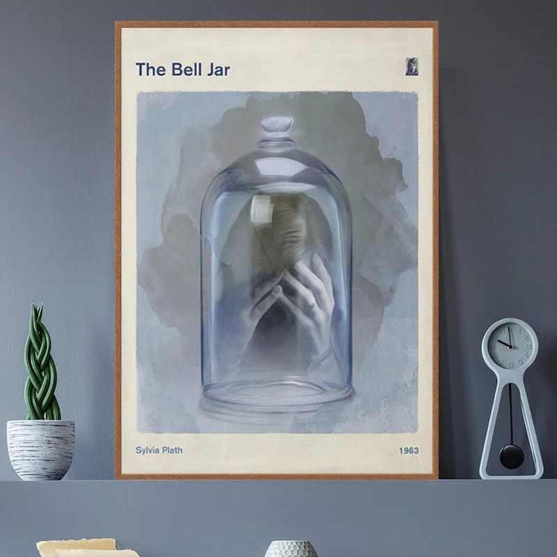 

The Bell Jar Literary Book Cover Posters Prints Sylvia Plath Literature Wall Art Canvas Painting Bookworm Bibliophile Room Decor