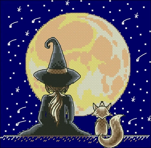 

Little witch under the moon Cross Stitch Kit Cross stich Kits Homfun Craft Cross Stich Decorations For Home Homefun