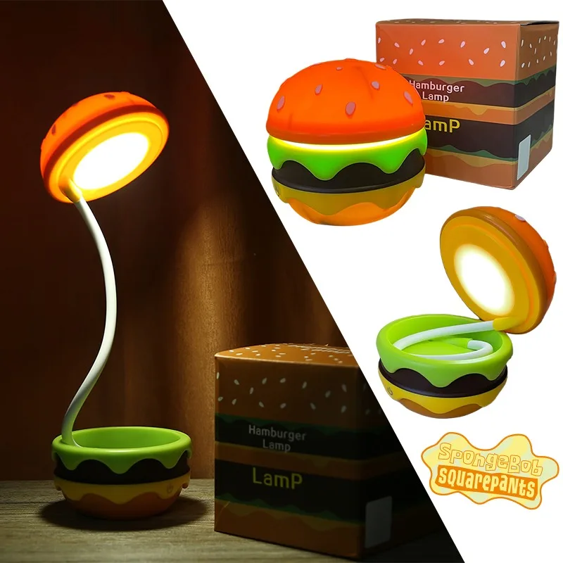 Настольная лампа в виде губки боба крабби Пэтти, настольная лампа в стиле аниме с мультяшным гамбургером, регулируемое домашнее украшение, милая креативная прикроватная лампа