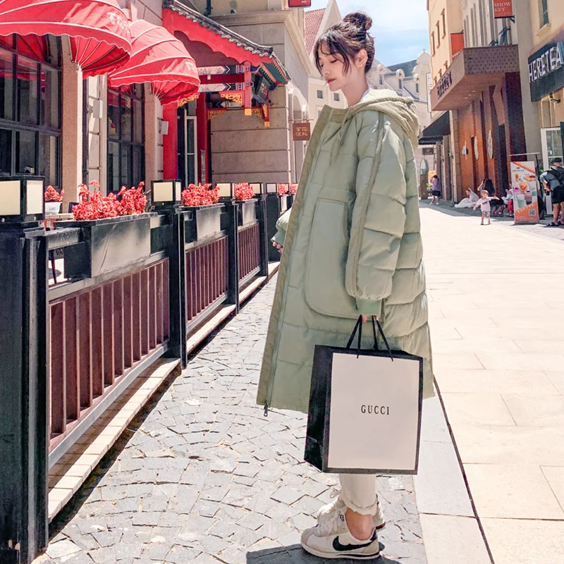 

Thickened Green Bread Down Cotton Coat Women's Korean Version Loose Winter Mid-length Jacket Cotton Coat 2022 Woman New Feather