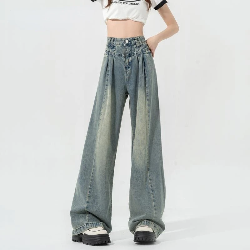 

Female Age Vintage Jeans High Waist Lax Drape Feeling Baggy Women Straight Leg Street s Wide Legs Tidal Current Leisure Trousers