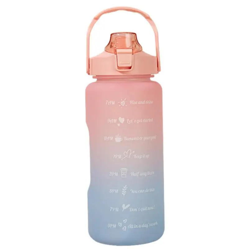 

Gradient Color Water Bottle 2Liter Water Cup With Straw And Handle Easy Carrying Travel Water Containers With Flip-top Design