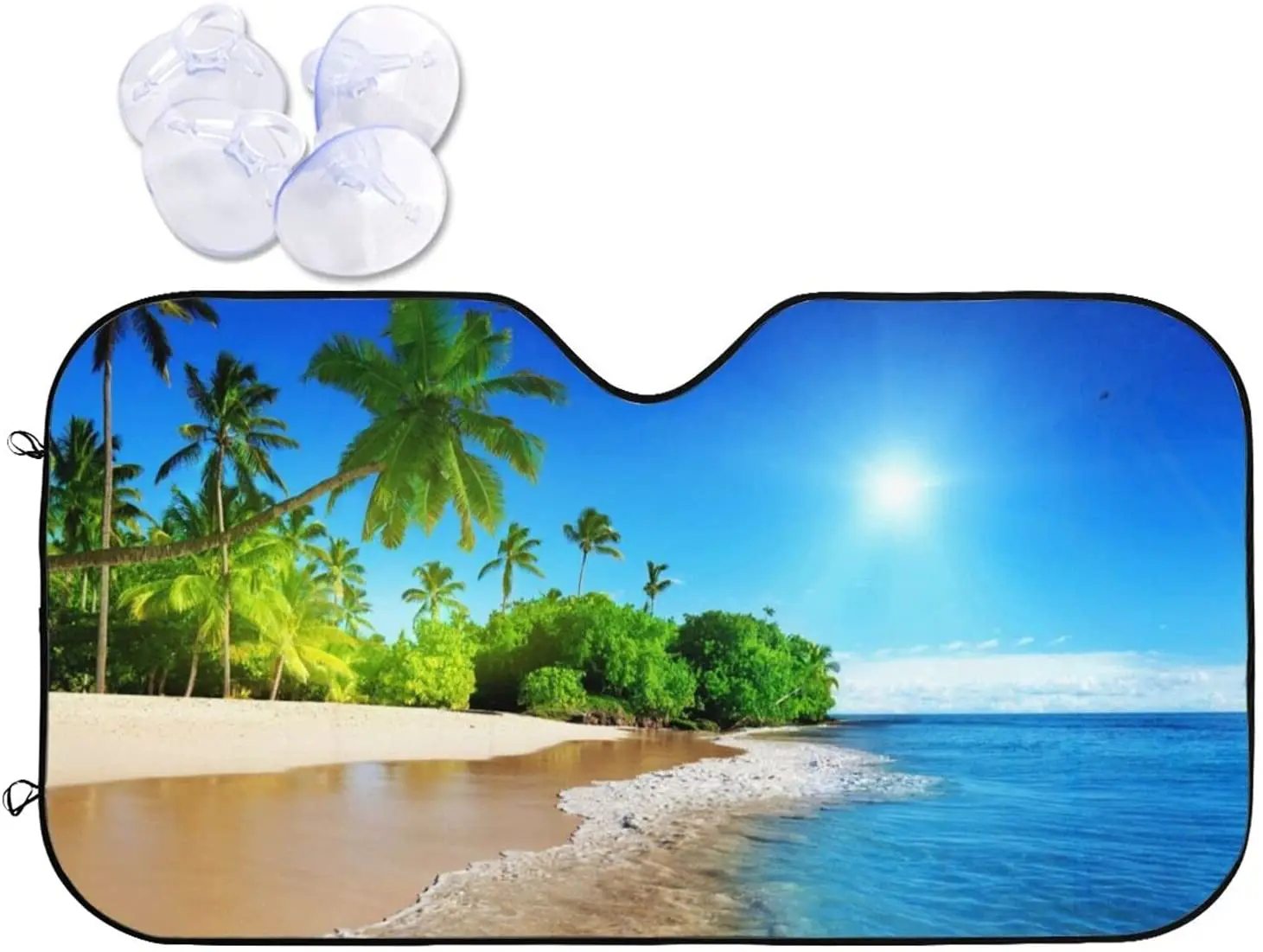 

Beach Windshield Sun Shade Protector Car Sunshade Blocks UV Rays Sun Visor (55" x 29.9") Palms Trees Blue Ocean Landscape