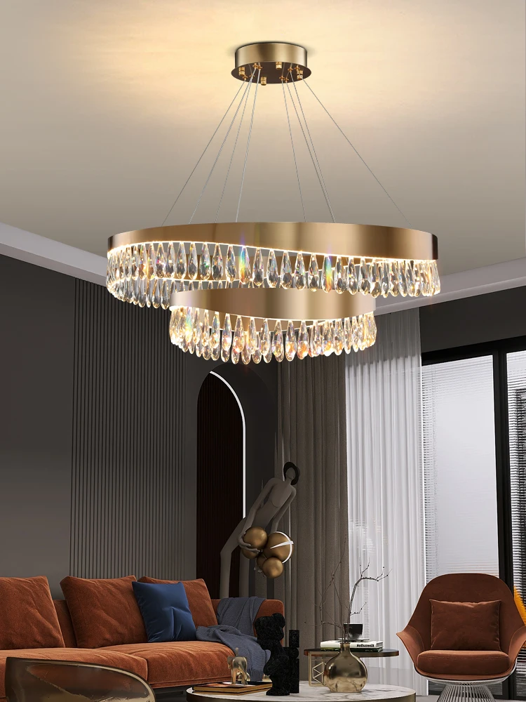 

2023 New Stainless Steel Crystal Chandelier Living Room Minimalist Light Luxury Elegant Nordic Master Bedroom Dining Room
