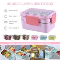 portable double layer bento box cartoon stainless steel lunch box food container with spoon for school office picnic for kids