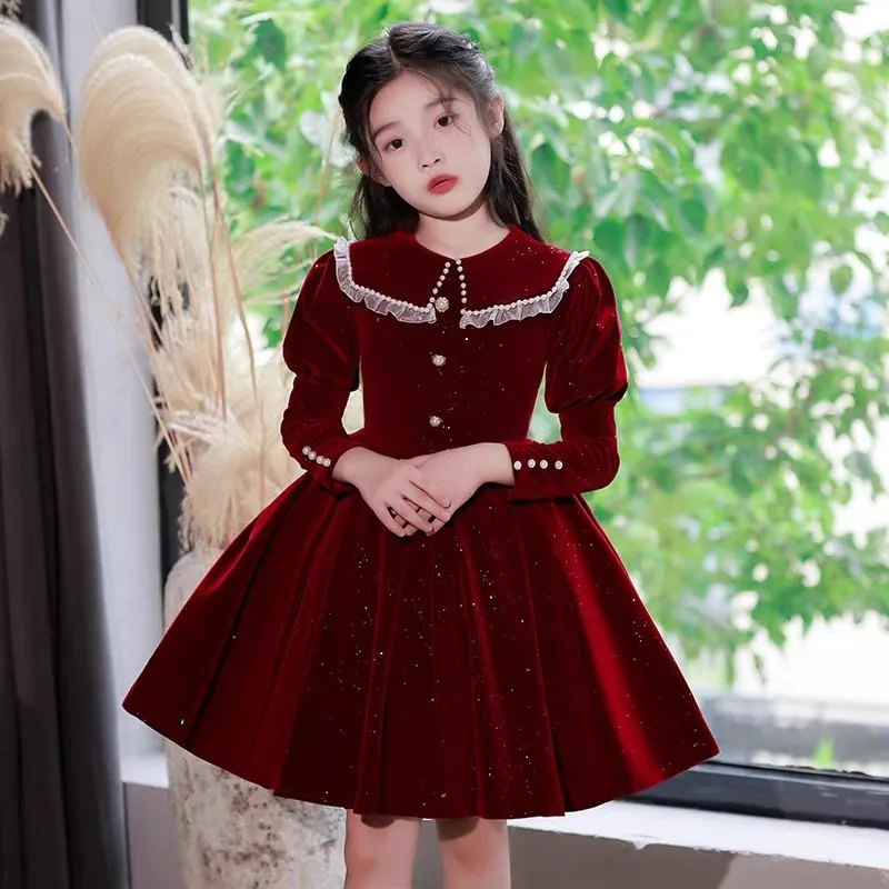 

Children Girls Autumn Winter Think Warm Winered Birthday Wedding Party Princess Prom Dress Kids Teens Piano Costumes Host Dress