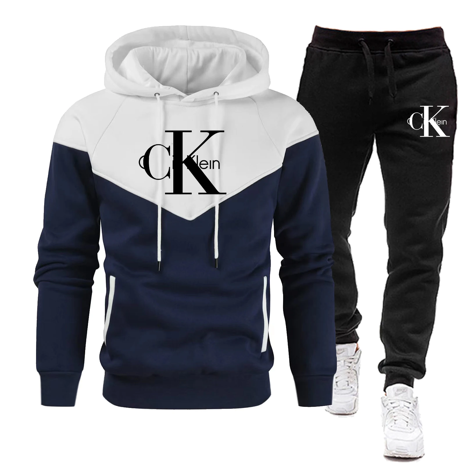 

Мужской спортивный костюм, Повседневная Толстовка и штаны для бега, комплект из двух предметов, зимний спортивный костюм, модная мужская одежда