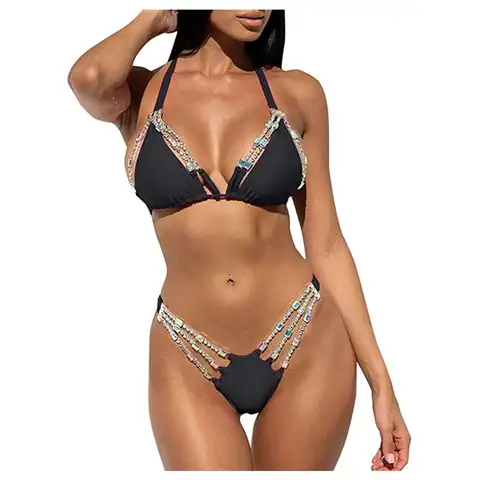 Women's Bikini Swimsuits Sexy Diamond Bikini Set Swimming V Neck Bandage Swimwear 2022 Summer Beach Suit Two Piece for Woman