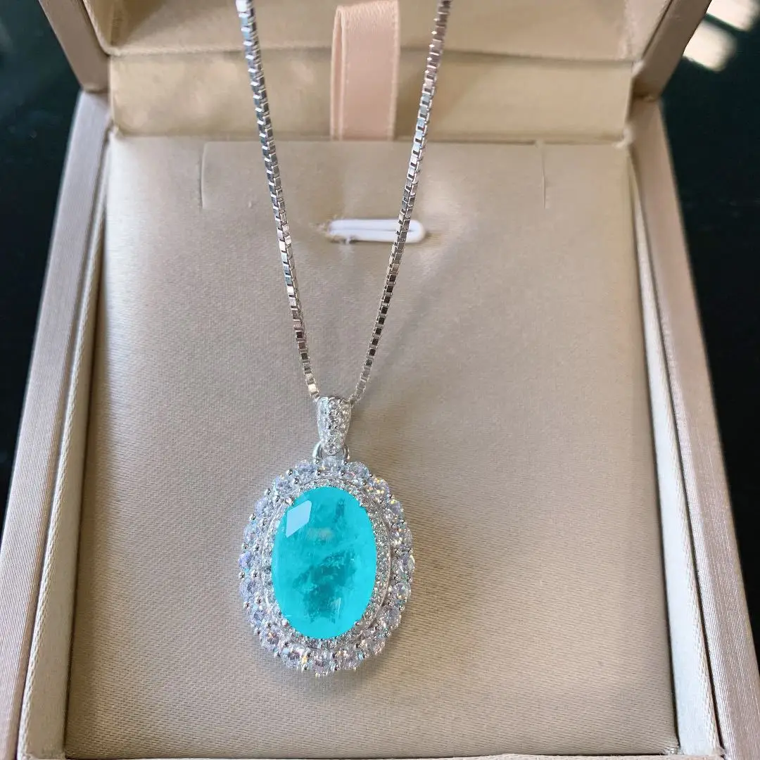 

New high quality fashion blue drop-shaped stone pendant necklace S925 silver necklace suitable for couple gifts
