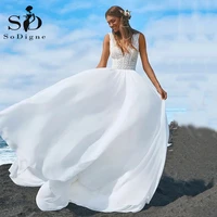 sodigne boho wedding dresswa 2022 a line v neck lace appliques sexy backless floor length beach chiffon formal bride gown