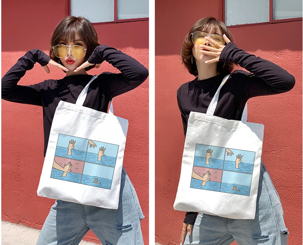 

Korean Style Women Canvas Bag My Depression My Brain My Anxiety Print Handbags Shoulder Bags Casual Shopping Tote Girls