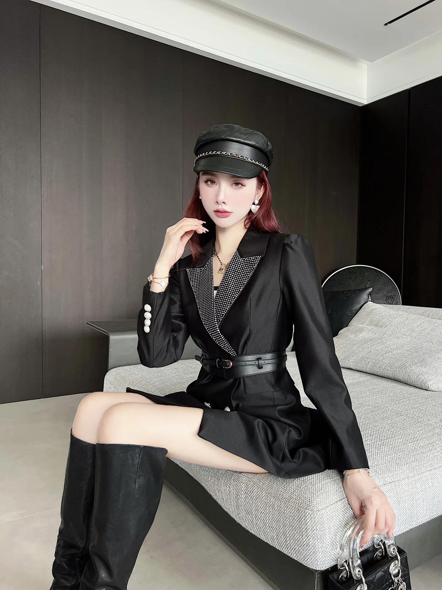 

2023 Spring/Summer Fashion New Women's Clothing Diamond Collar Suit Skirt 0822