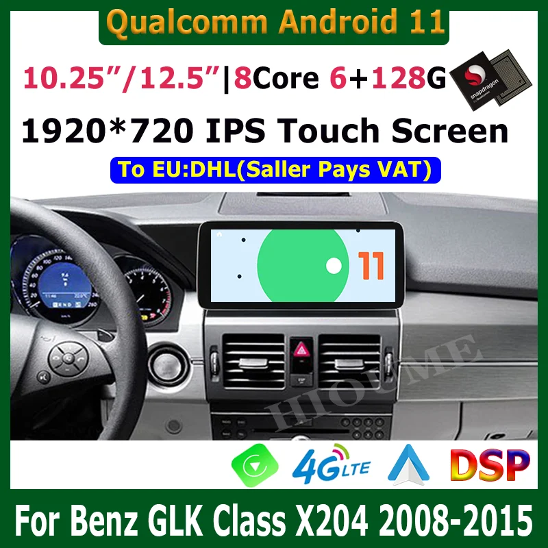 10 2512 5 android 11 snapdragon 6128g car multimedia player for mercedes benz glk class x204 2008 2015 auto navigation free global shipping