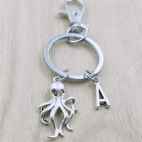 octopus cute keyring letter car key chain ring lobster clasp initial charm women jewelry accessories pendants metal