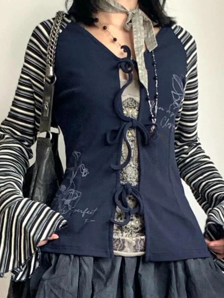 Y2k эстетические полосатые лоскутные куртки женские Harajuku гранж бандажные