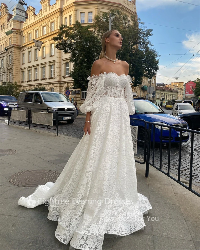 Eightree Полное кружевное свадебное платье с рукавами три четверти Свадебные платья