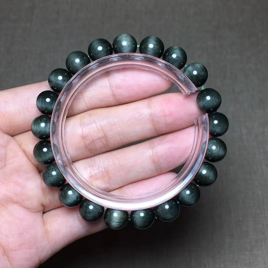 

9mm Natural Green Rutilated Quartz Bracelet For Women Men Healing Luck Gift Crystal Cat Eye Stone Beads Jewelry Strands AAAAA