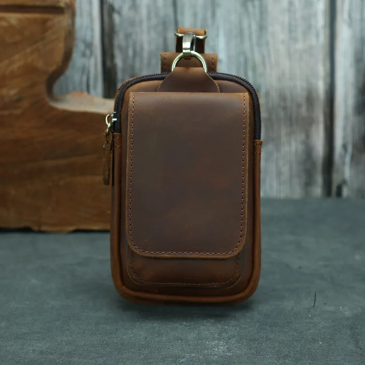 

Mobile Pack Leather Small Package Cowhide Men's Waist Genuine Vintage Phone Multifunctional 6-inch Bag Hip Belt Hook Portable