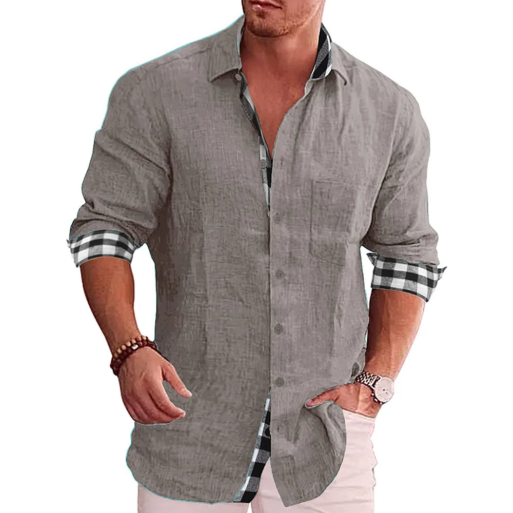 

Мужская рубашка с длинными рукавами Осень 2022 Европейская и американская повседневная мужская хлопковая и льняная рубашка мужская одежда
