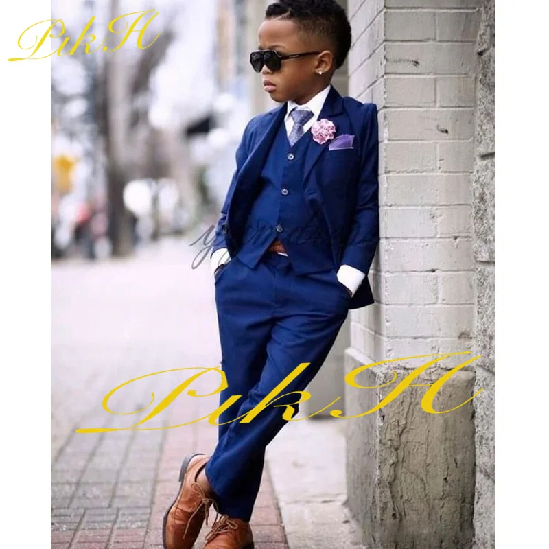 Royal Blue Boy Suit Three Piece Formal Blazer Set Kids Jacket Pants Vest Tuxedo for Wedding Slim Fit Custom Clothes