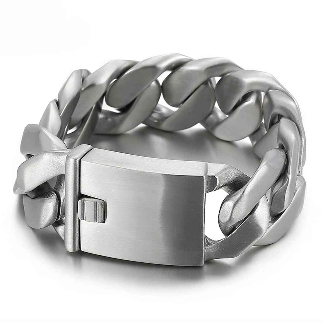 

24mm 8.85inch Silver Color Frosted Mens Curb Cuban Link Chain 316L Stainless Steel Heavy Vintage Bracelet Fashion Jewelry Gift