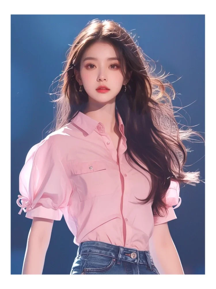 Шифоновая женская рубашка с короткими рукавами новая летняя модная однотонная