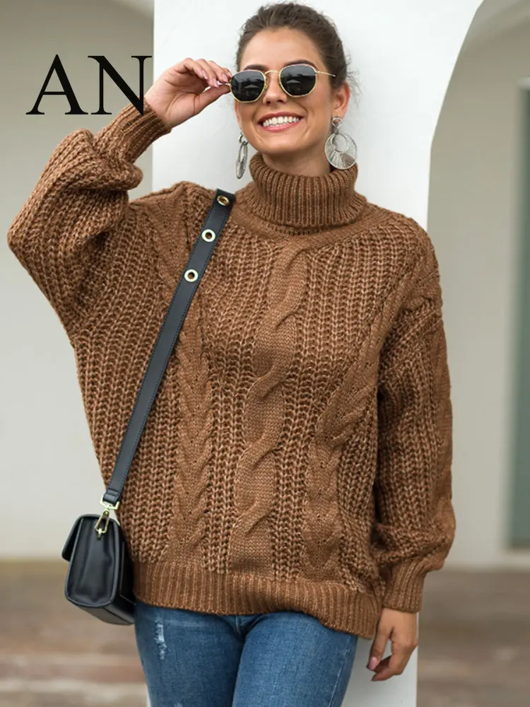 

New Style Knitwear In Autumn and Winter Women's Thick Thread Twist High Neck Pullover Sweater Women Fashion Sweater Pullover