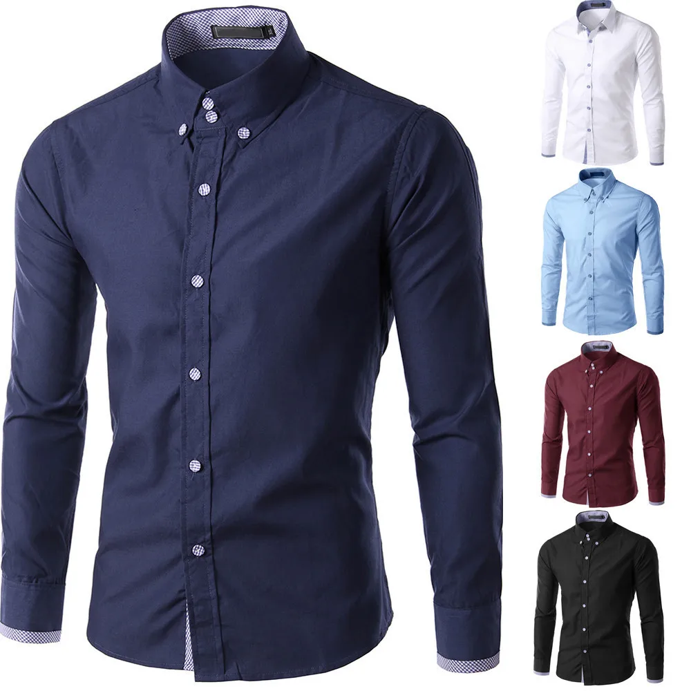 

Mens Shirts Fashion Button Up Long Sleeve Shirt Fashion Pure Long Sleeve Office Business Casual Slim Fit Male Shirts Top #40