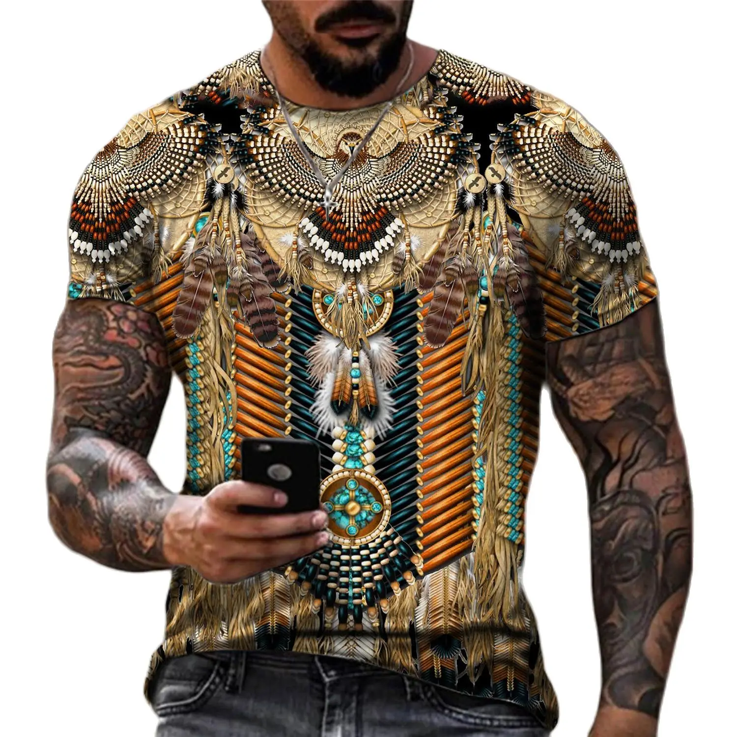 

Vintage Indian 3d Printed Men T Shirts Harajuku Fashion O-neck Short Sleeve Oversized Top Male Tee T Shirt For Men Clothing