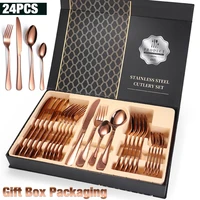 xituo luxury 24pcs knife fork spoon dinnerware set for dishwasher safe stainless steel tableware set restaurant hotel gift box