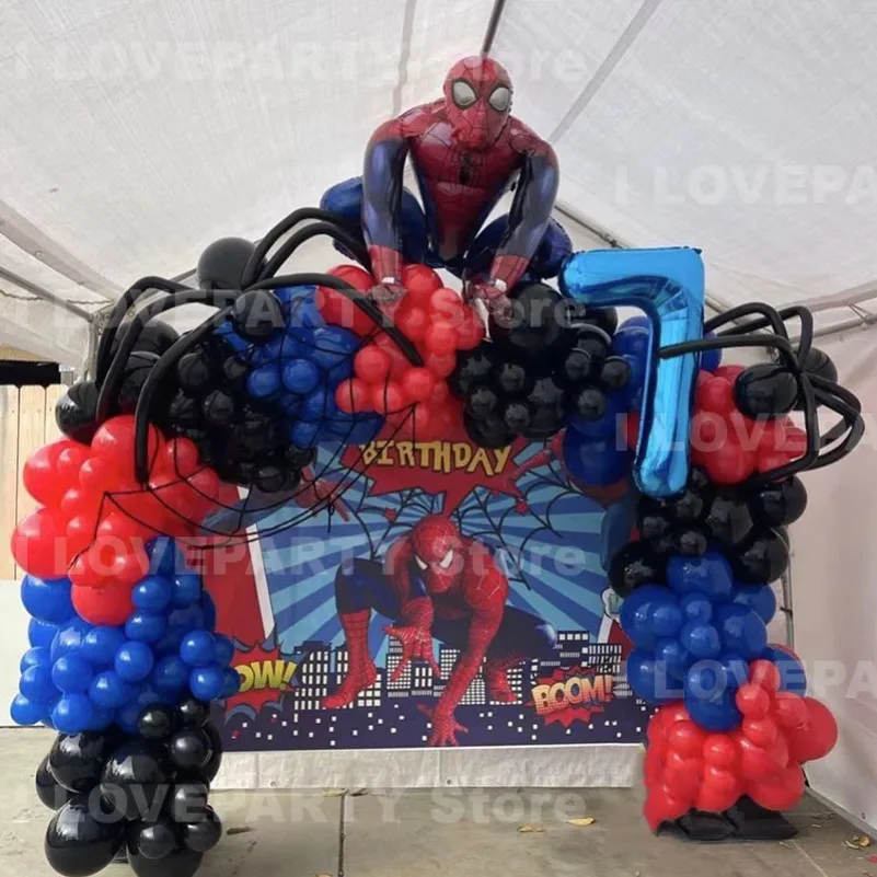 

1Set Spiderman Balloons Garland Arch Kit Red Blue Latex Balloons Age 1-9 Kids Birthday Party Decors Superhero Theme Air Globos