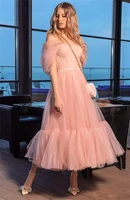 ankle length tulle homecoming dresses with sash sweetheart off shoulder robe de soiree zipper back graduation party a line prom
