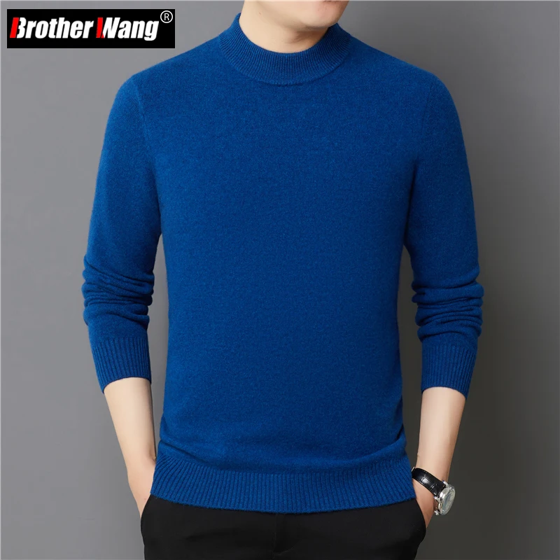 

LICHENGRUI 11 Colors Winter Men's Casual Warm 100% Wool Sweater High Quality Business Fashion Half Turtleneck Thicken Pullover