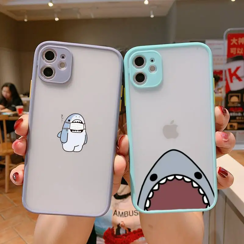 

cute shark Phone Case For iPhone 13 12 11 Mini Pro XR XS Max 7 8 Plus X Matte transparent blue Back Cover