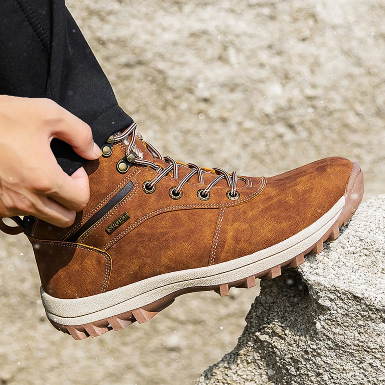 Мужская походная обувь зимние уличные ботинки искусственная кожа верх из