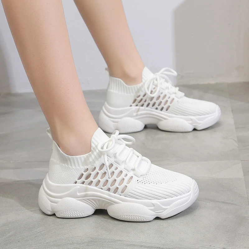 

2022 Autumn High Platform High Heels Women Thick Sole Shoes Heels Wedge Sneakers Breathable Mesh Casual Shoes Woman