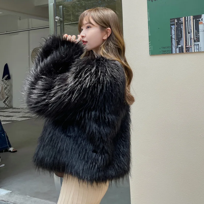 2022 Winter Coats for Women Korean Solid Fox Fur Imitation Fur Coat Warm White Black Faux Fur Coat  Fluffy Jacket Outerwear