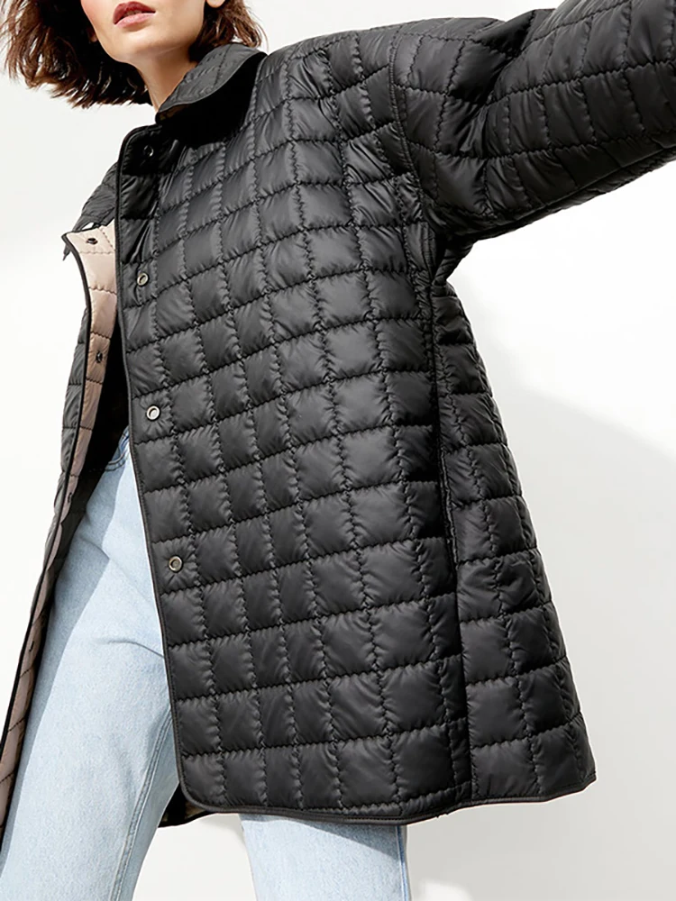 Taruxy Winter Square Grid Jacket Coat Women Double Sided Wear Belts Loose Casual Warm Cotton-padded Coats Outwear Long Coats