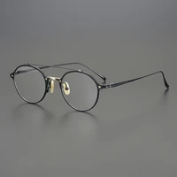 japanese handmade glasses frame men double beam designer ultralight eyeglasses round pure titanium myopia prescription optical