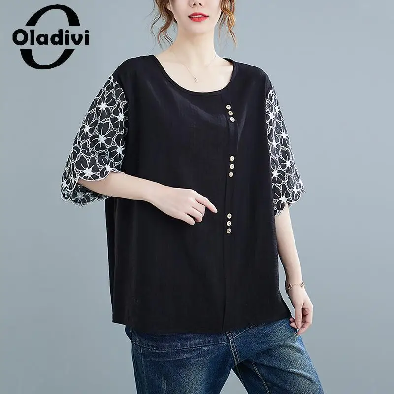 

Oladivi Oversized Fashion Print TShirts Women Summer New Large Size Top Tee Shirts Casual Loose Simple Basic T-Shirts Blusas 645