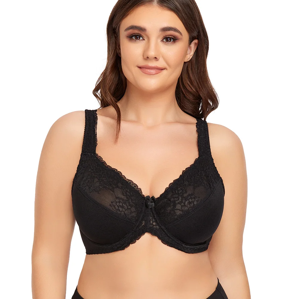 

Lace Brassiere Underwire Plus Size Bra Lager Bosom Embroidery Minimizer Bra For Womens Sexy Bralette Brassiere Top F G H I Cup