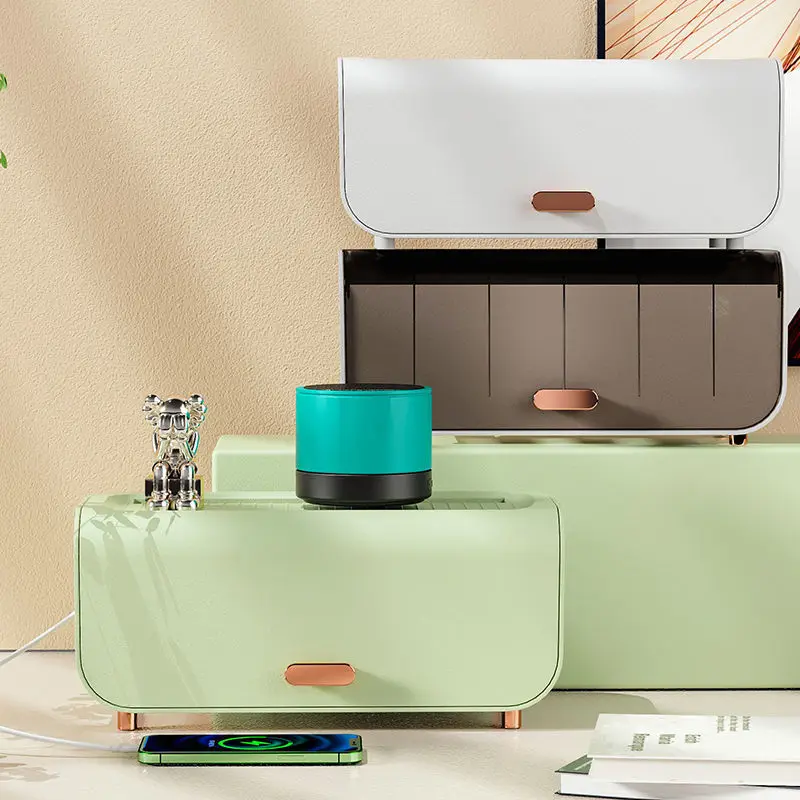 

Luxury Cable Storage Box Transparent Plastic Wire Line Storage Container for Home Desktop Headset Data Charging Line Organizer