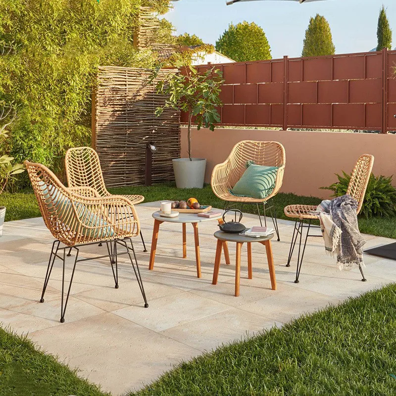 

Nordic Iron Art Rattan Beach Chairs Furniture Home Outdoor Chairs Balcony Ins Creative Backrest Dining Chair