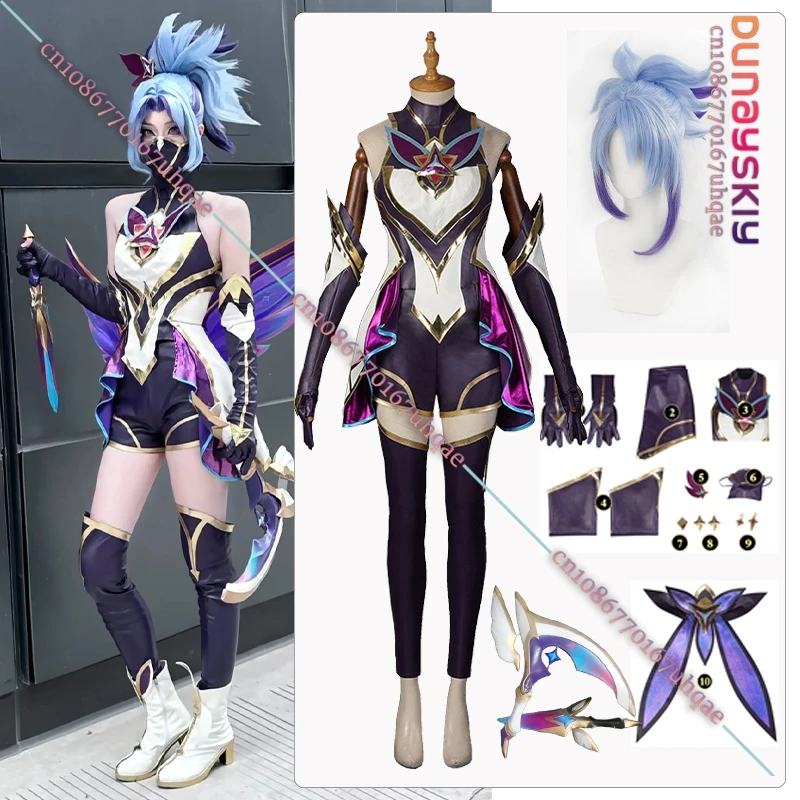 Фото Star Guardian Akali Косплей Костюм AKALI Женский Косплей Наряд Полные комплекты Светятся в темноте Опора Аксессуар 25Хэллоуин Cos Костюм №1