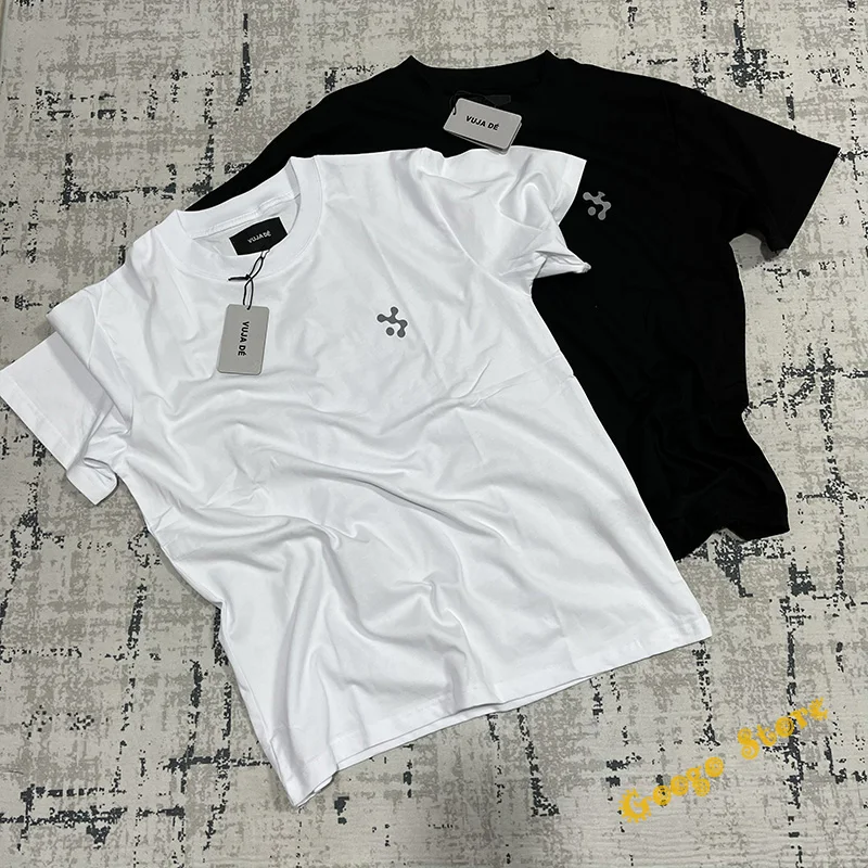 Повседневная модная простая футболка с маленьким логотипом VUJADE для мужчин и женщин, уличная одежда, свободные футболки с коротким рукавом и внутренней биркой