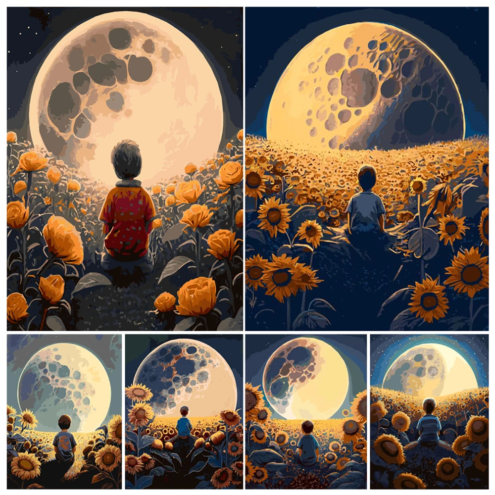 

The Sunflower Boy the Landscape Oil Painting By Numbers Dropshipping Kit Seascape DIY Acrylic Artwork Canvas Art Gift Home