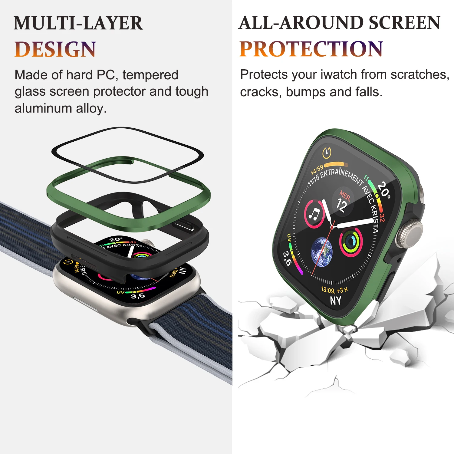 Shell frame bumper For Apple Watch Ultra 49mm Tempered Film Iwatch Series 8 7 6 SE 45mm 44mm 40mm Aluminum alloy protector case