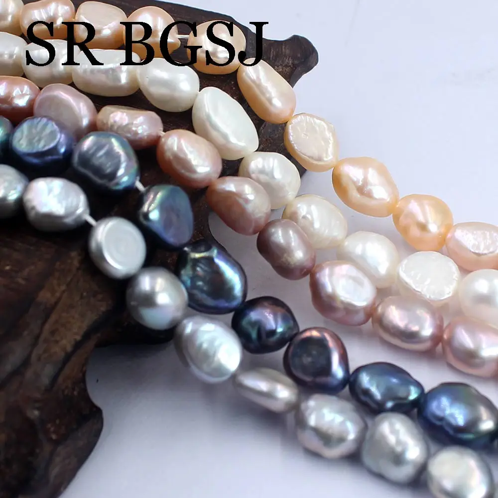 

9-10mm White Black Pink Purple Gray Freeform Potato Natural Freshwater DIY Pearl Beads Strand 14"