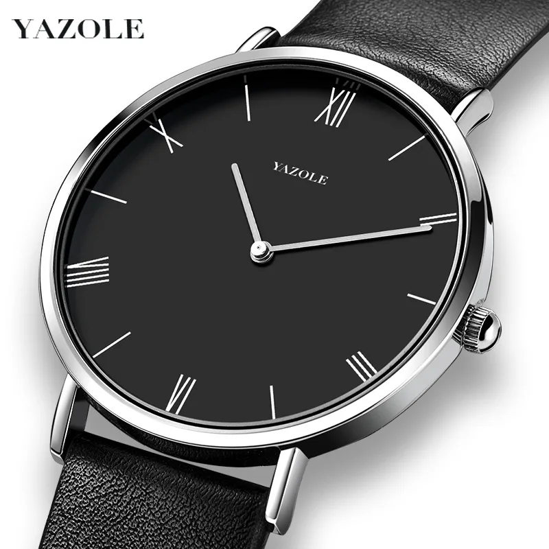 Мужские часы YAZOLE 2022 с кожаным ремешком, ультратонкие минималистичные часы для мужчин, повседневные Простые Кварцевые водонепроницаемые часы, бесплатная доставка